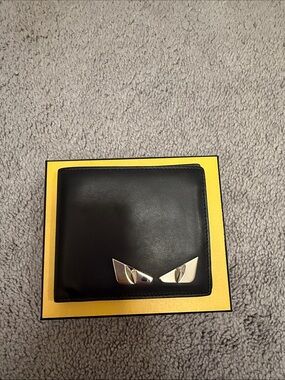 Fendi Black Leather Money Clip with Silver Eye Detail